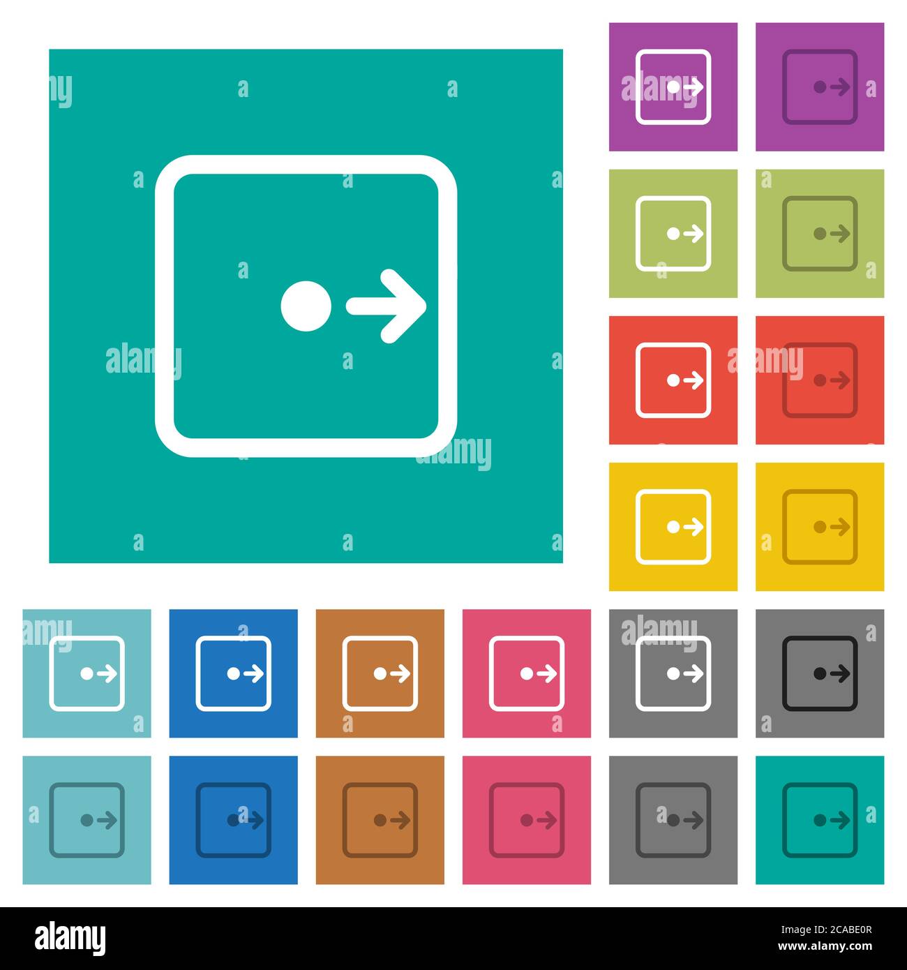 Move object right multi colored flat icons on plain square backgrounds. Included white and darker icon variations for hover or active effects. Stock Vector
