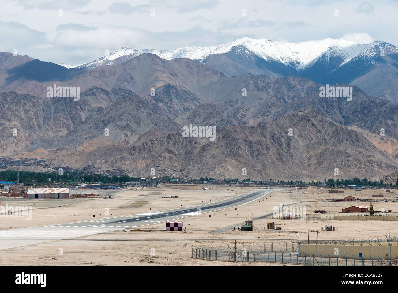 Ladakh, India - Leh airport (Kushok Bakula Rimpochee Airport) view from Spituk Monastery in Ladakh, Jammu and Kashmir, India. Stock Photo