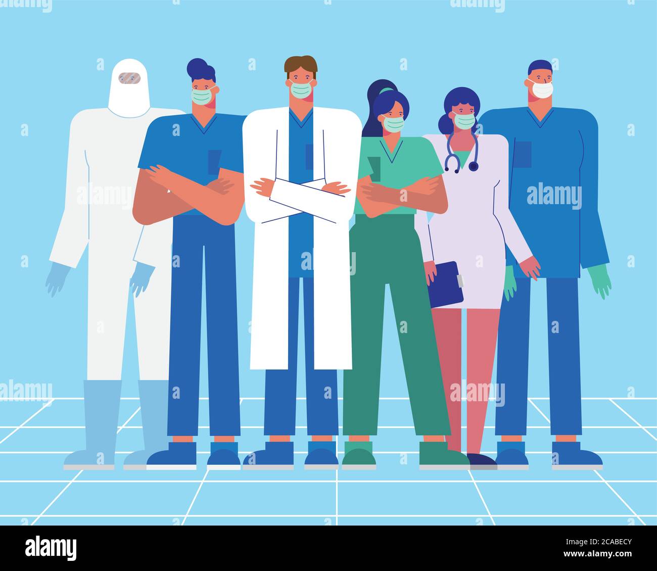 professional doctors staff wearing medical masks vector illustration ...