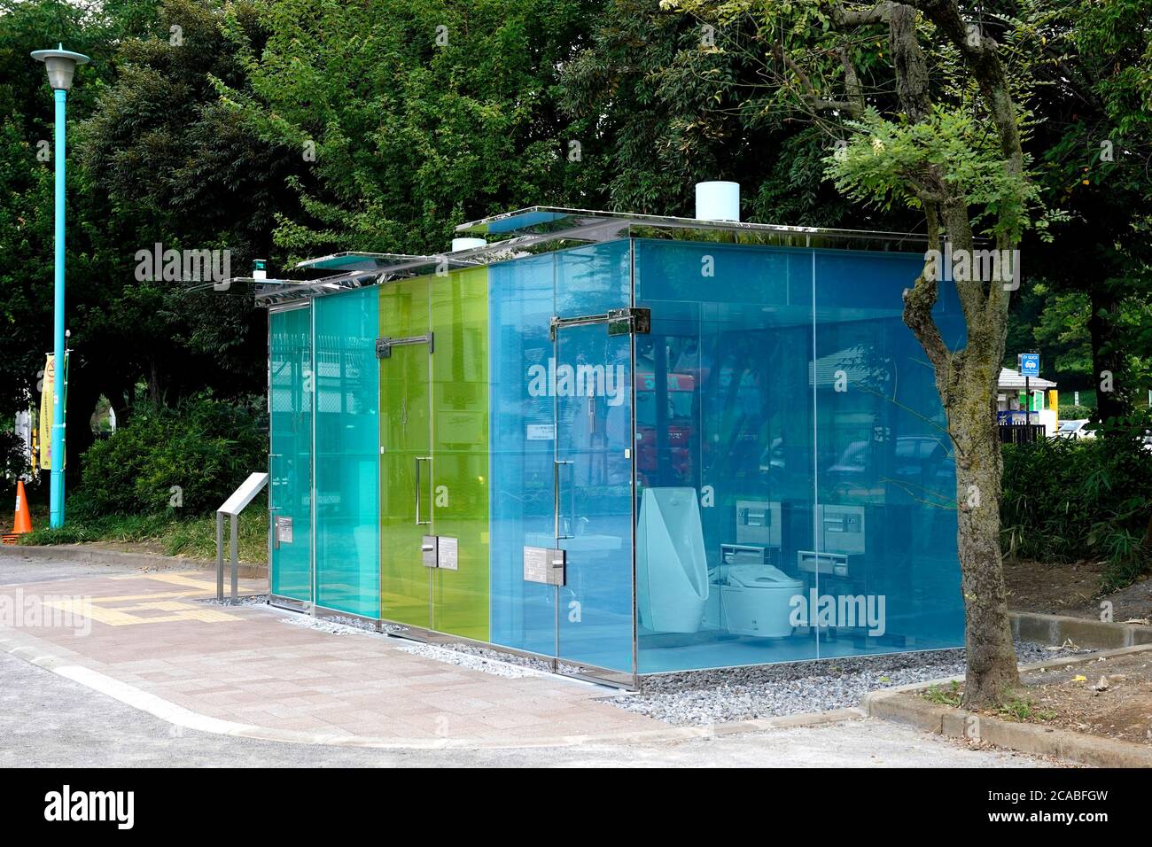 Tokyo, Japan. 5th August, 2020. Public toilets designed by Shigeru Ban