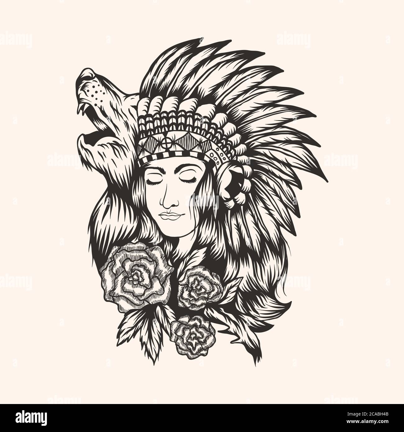 Native American  beautiful  Girl vector illustration for your company or brand Stock Vector
