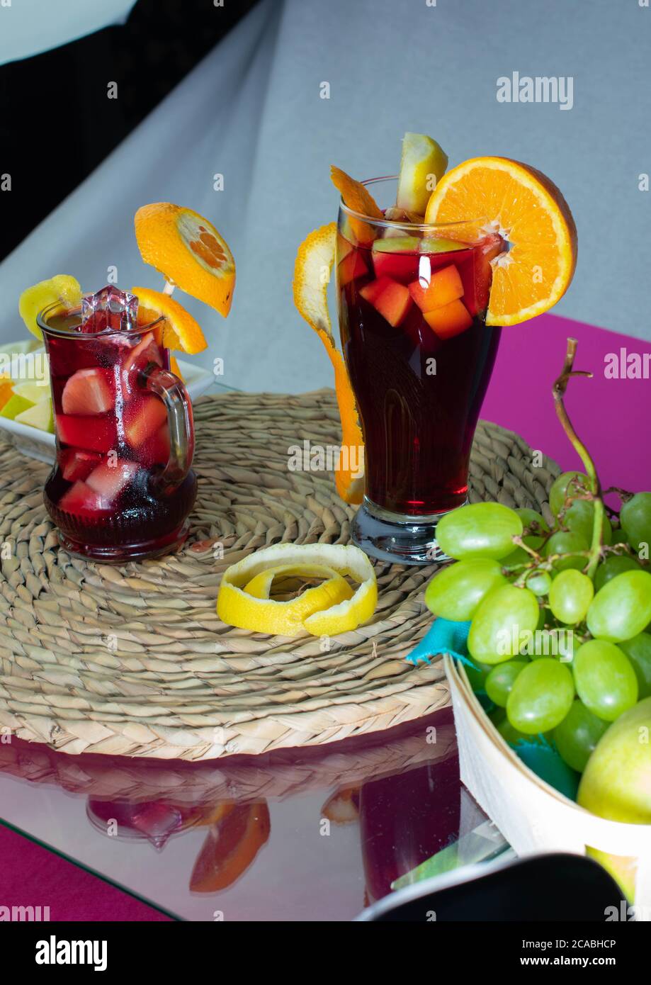 Closeup shot of a typical Spanish drink of red wine with soda and