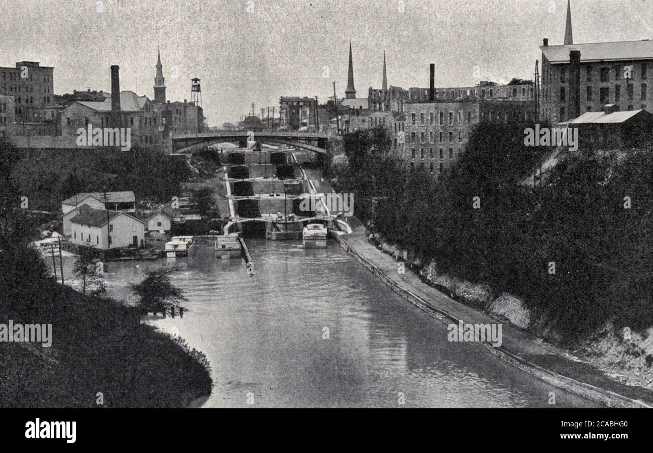 The Erie Canal at Lockport, New York, circa 1900 Stock Photo