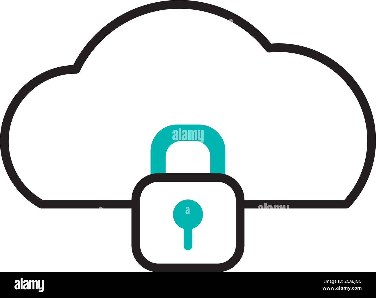 cloud storage with padlock icon over white background, half line half ...