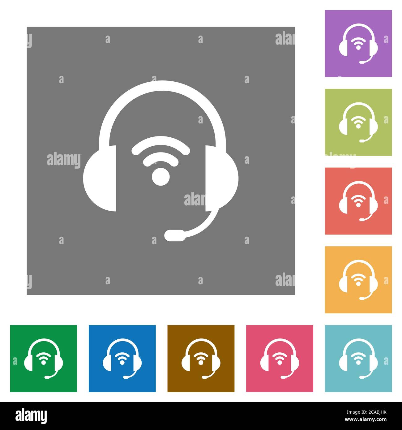 Wireless headset flat icons on simple color square backgrounds Stock Vector