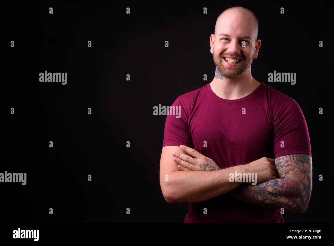 Portrait of happy handsome bald bearded man Stock Photo - Alamy