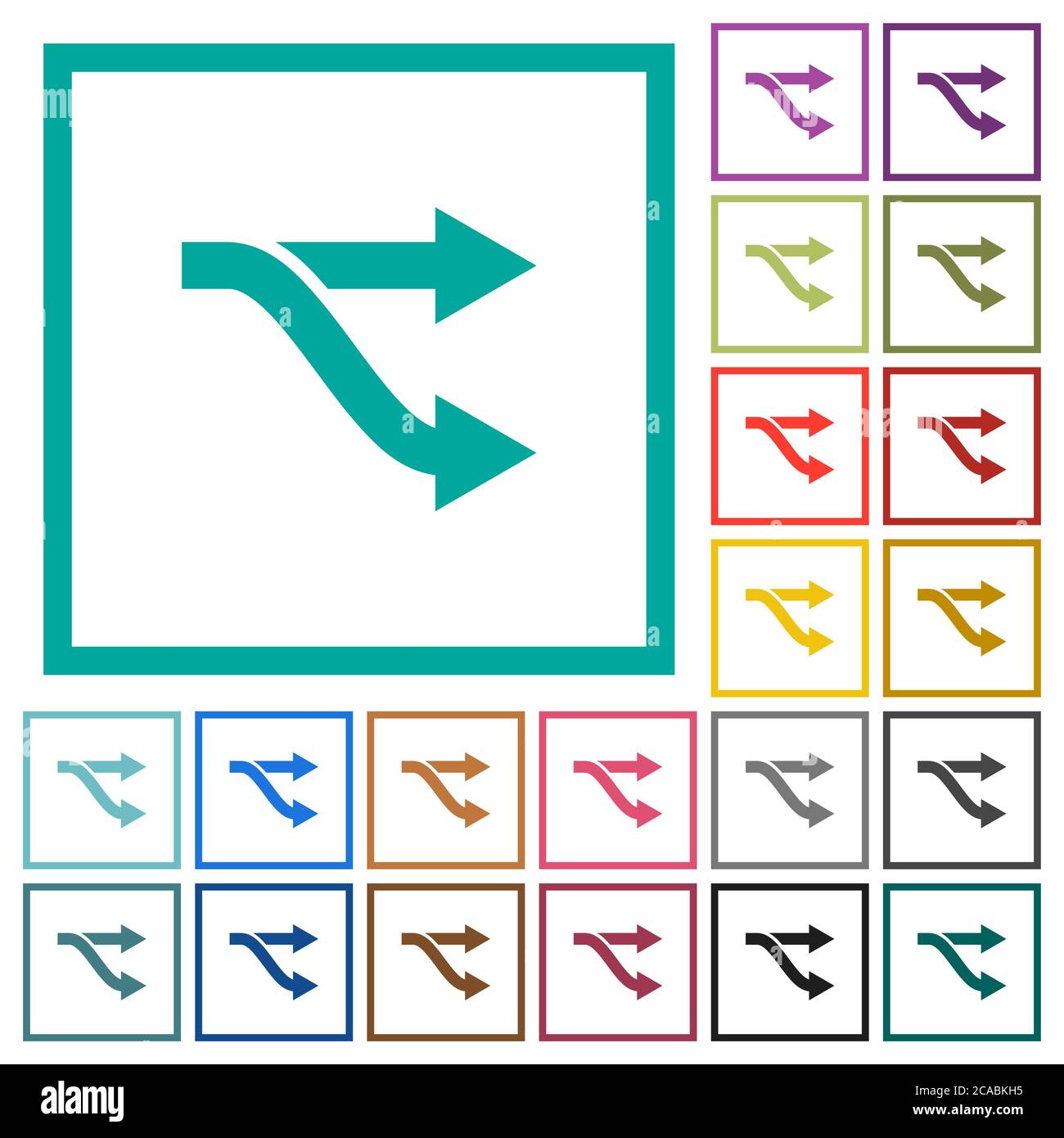 Fork flat color icons with quadrant frames on white background Stock Vector