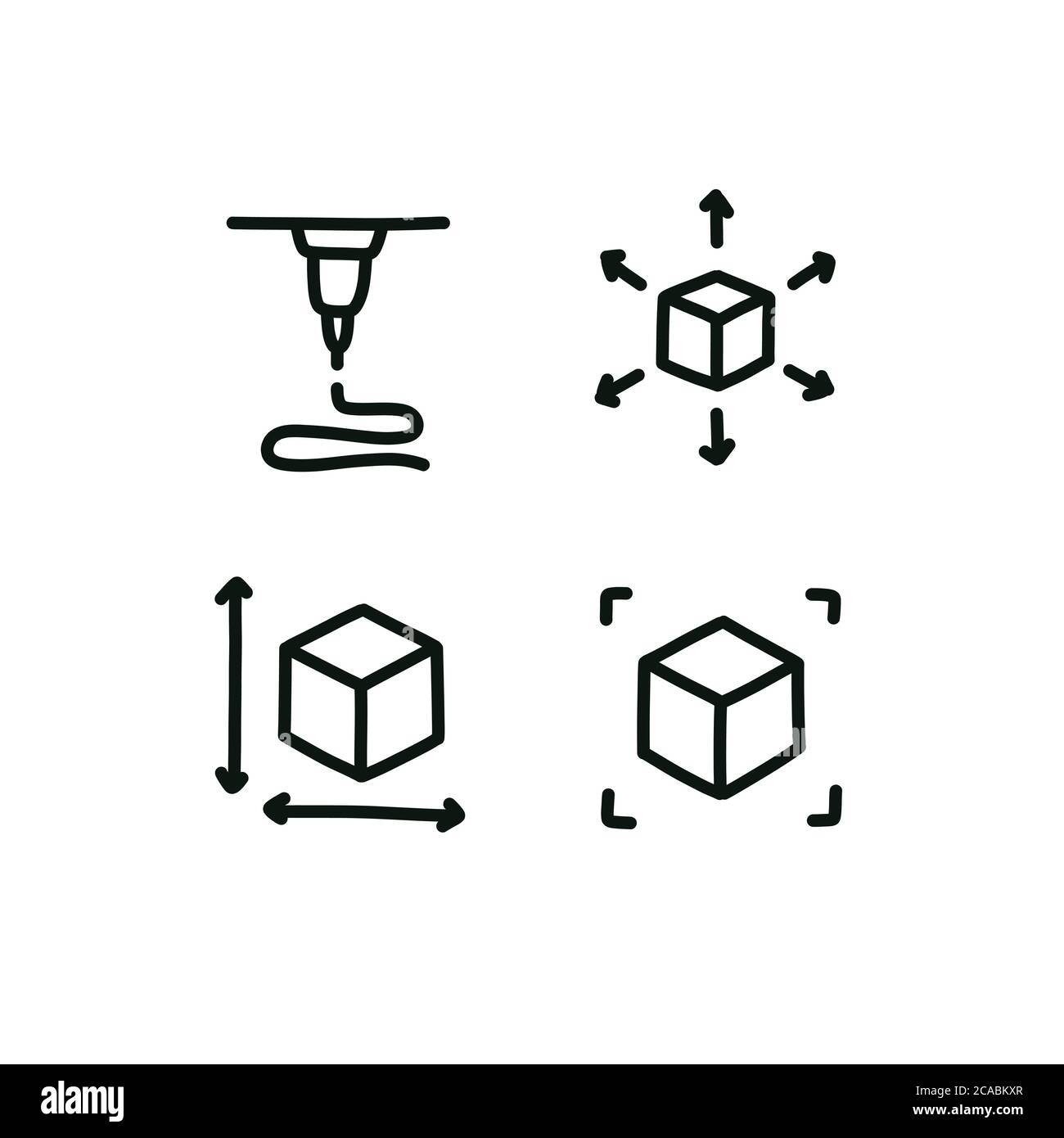 3d printing doodle icons set, vector illusration Stock Vector