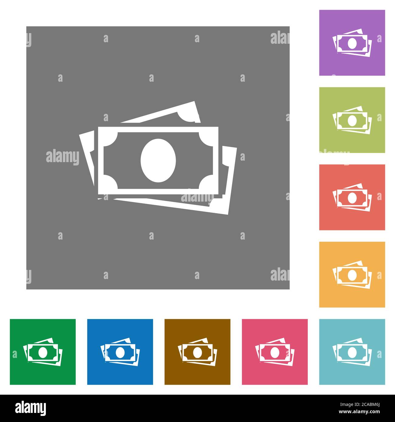 More banknotes flat icons on simple color square backgrounds Stock ...