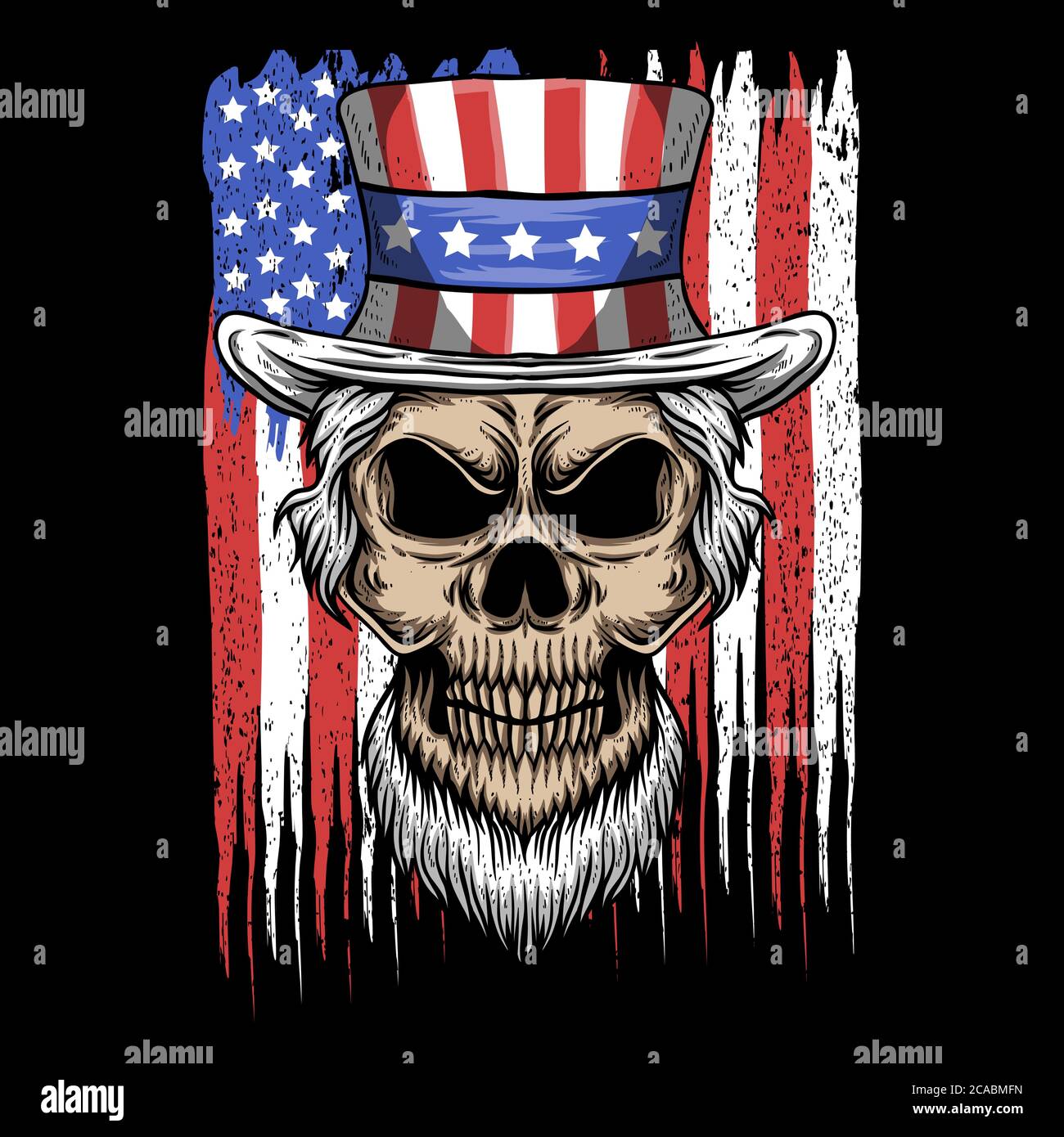 skull uncle sam usa flag vector illustration for your company or brand Stock Vector