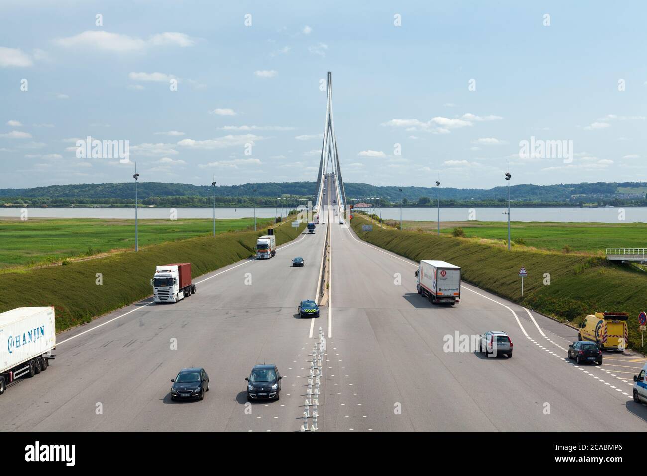 The Pont de Normandie or Normandy bridge viewed from the toll booths Stock  Photo - Alamy