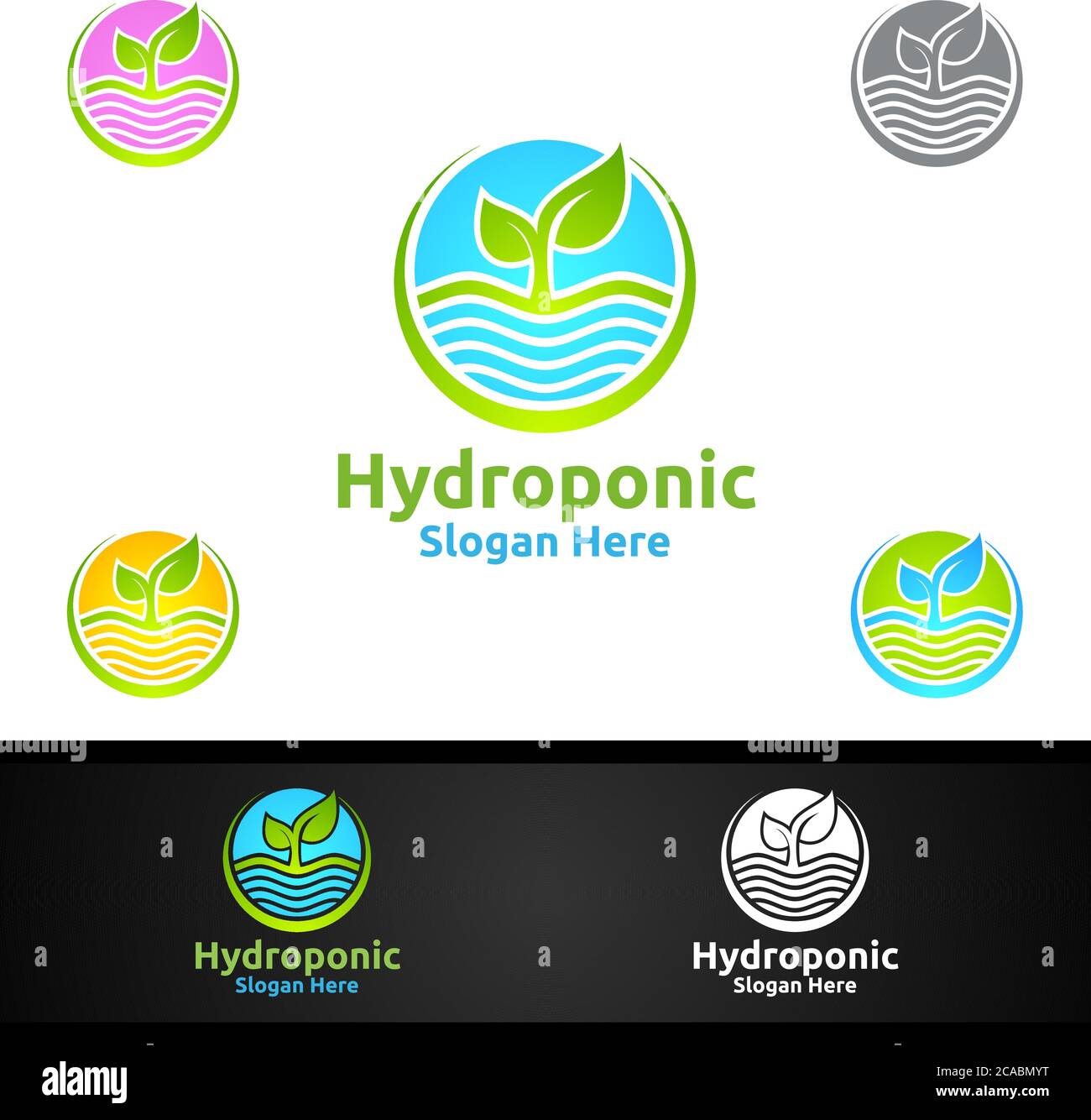 Sun Rise Hydroponic Gardener Logo with Green Garden Environment or Botanical Agriculture Vector Design Stock Vector
