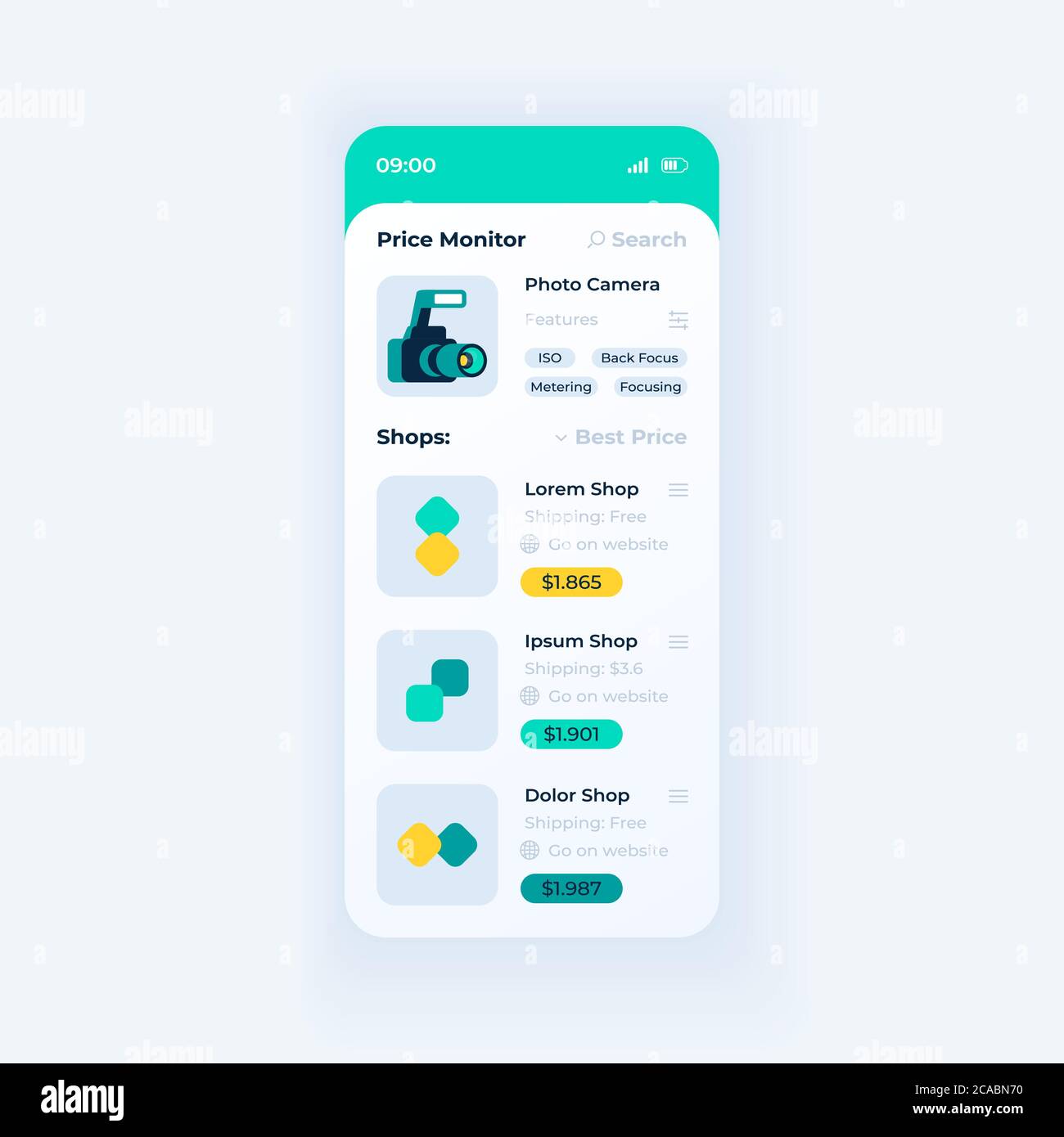 Price monitor app smartphone interface vector template. Mobile app page