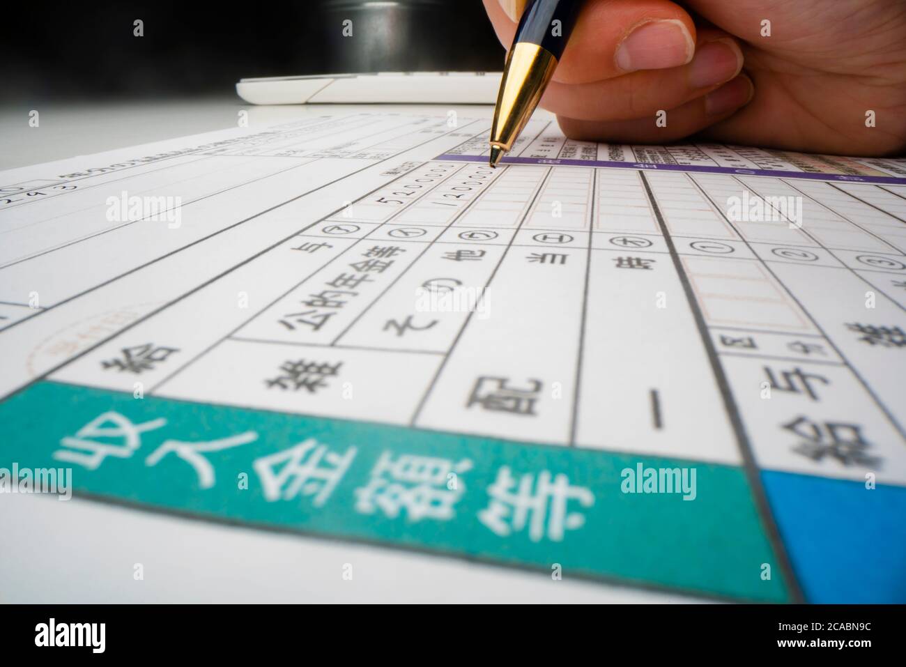 Closeup view of completing Japanese tax form Stock Photo Alamy
