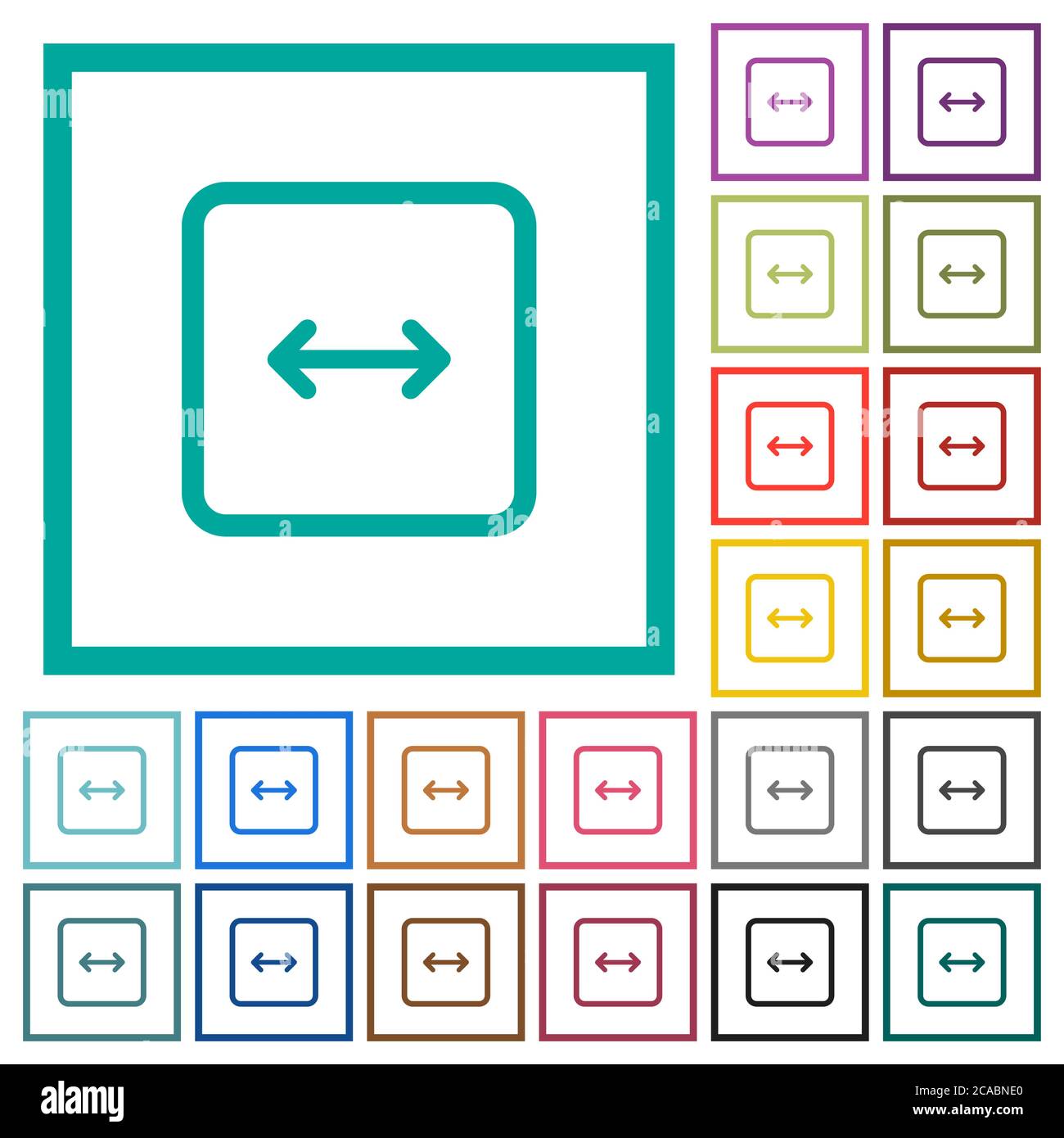 Adjust object width flat color icons with quadrant frames on white background Stock Vector