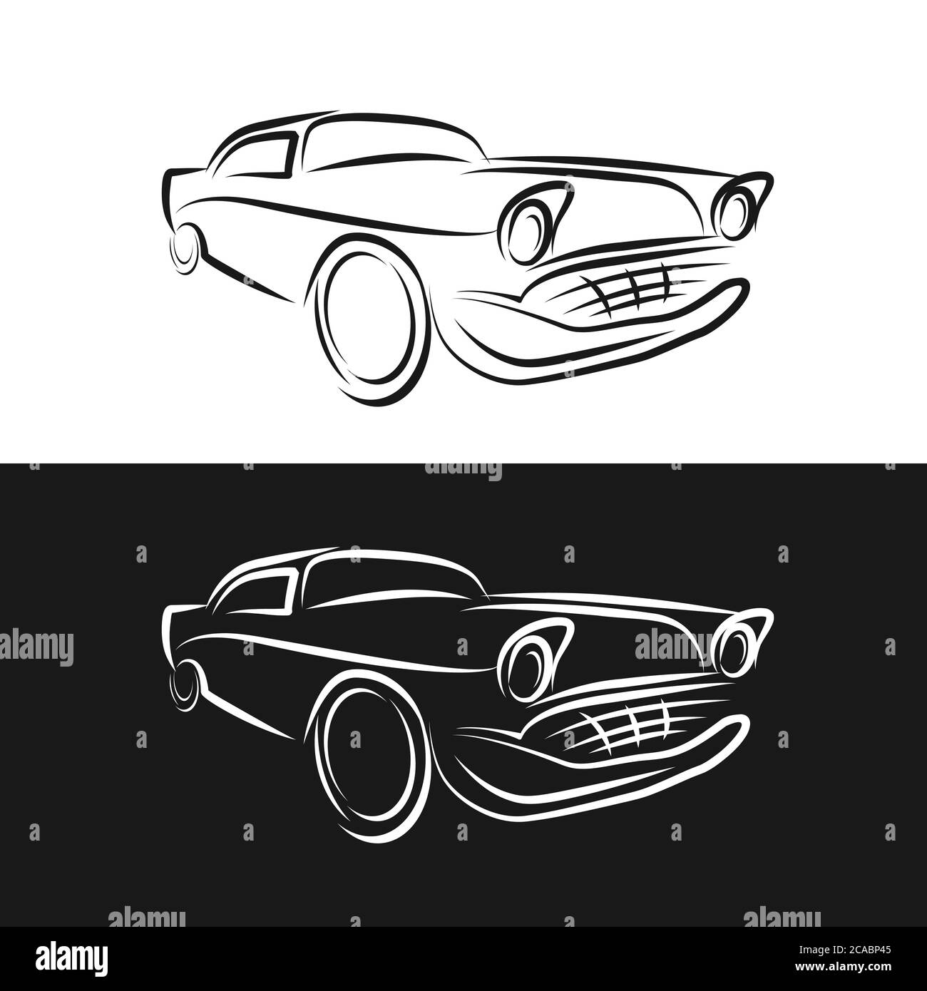 Vintage Car abstract Logo design vector template linear style. Retro Vehicle Logotype concept outline icon. Stock Vector