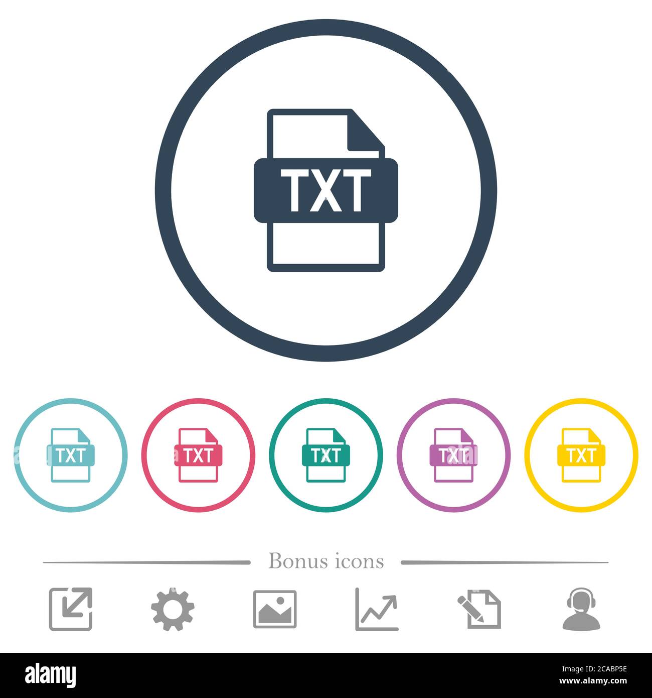 TXT file format flat color icons in round outlines. 6 bonus icons ...
