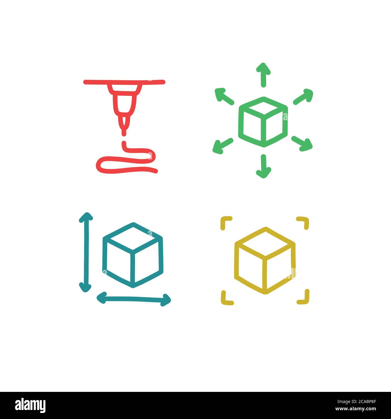 3d printing doodle icons set, vector illusration Stock Vector