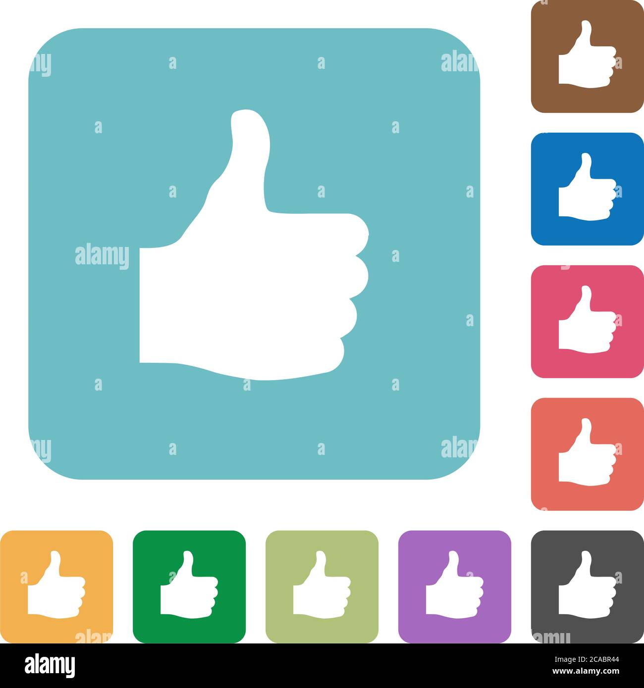 Thumbs up white flat icons on color rounded square backgrounds Stock ...