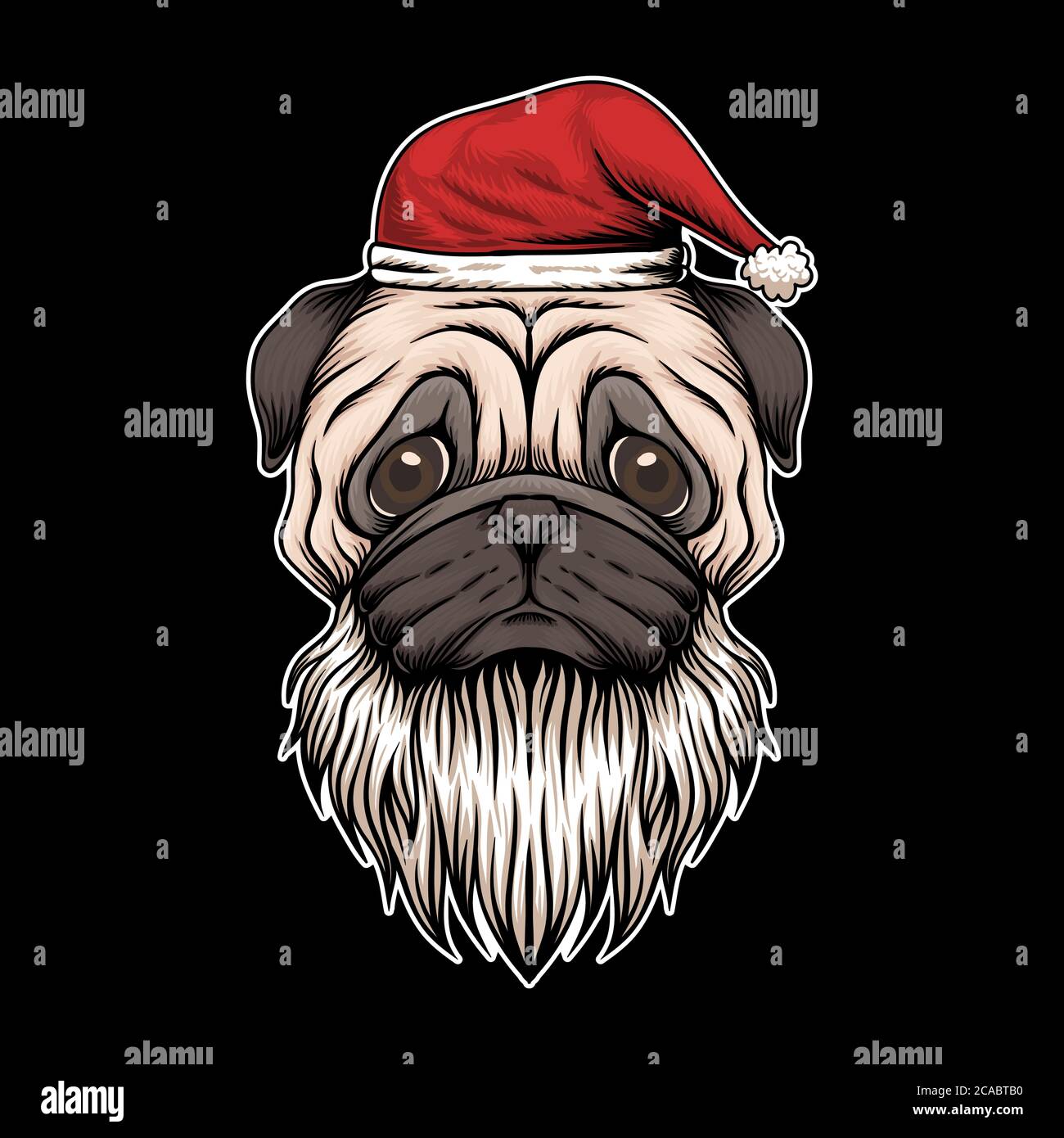 Pug dog hat and beard santa christmas illustration for your company or brand Stock Vector