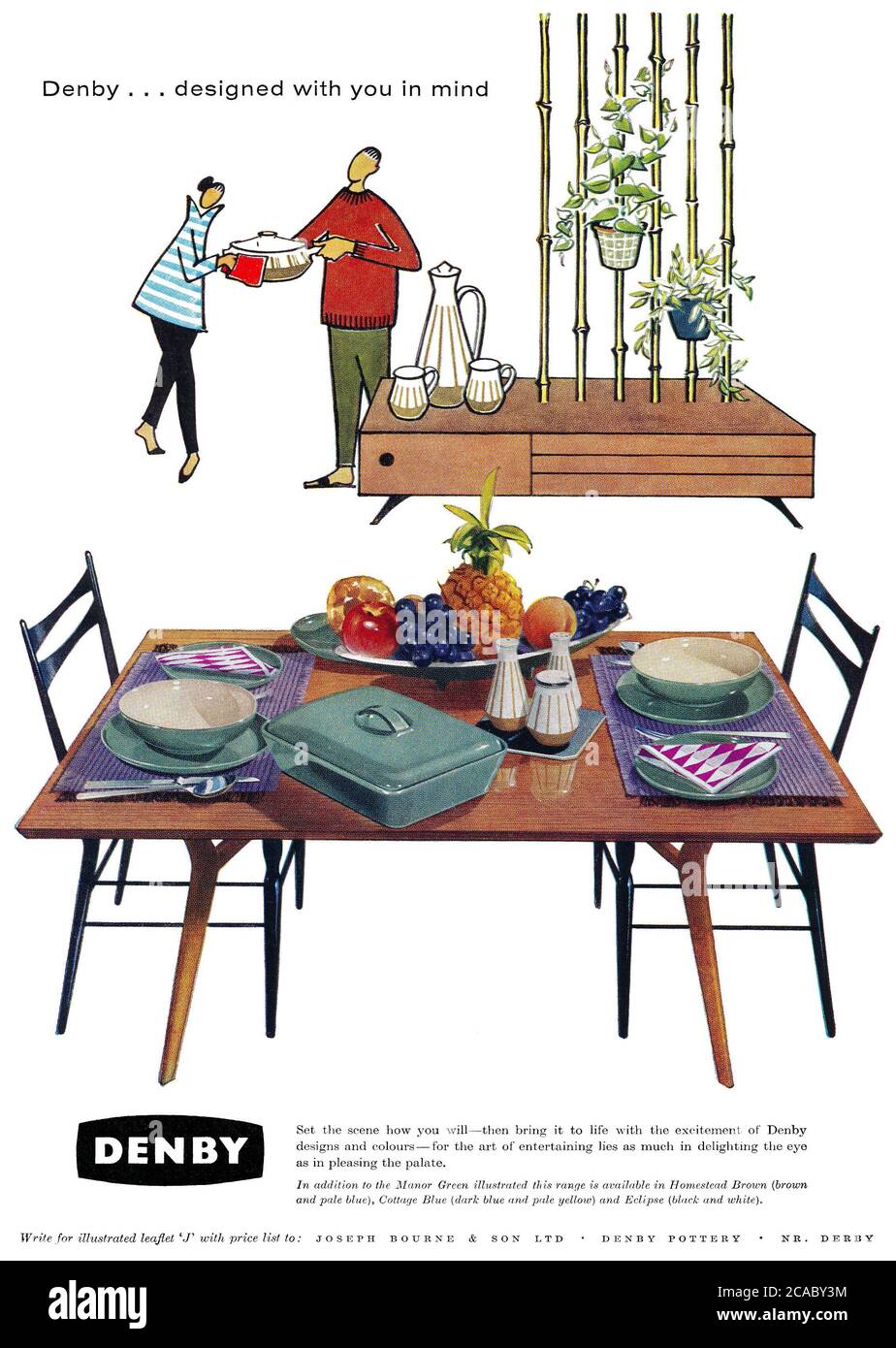 1961 British advertisement for Denby Pottery by Joseph Bourne & Son. Stock Photo