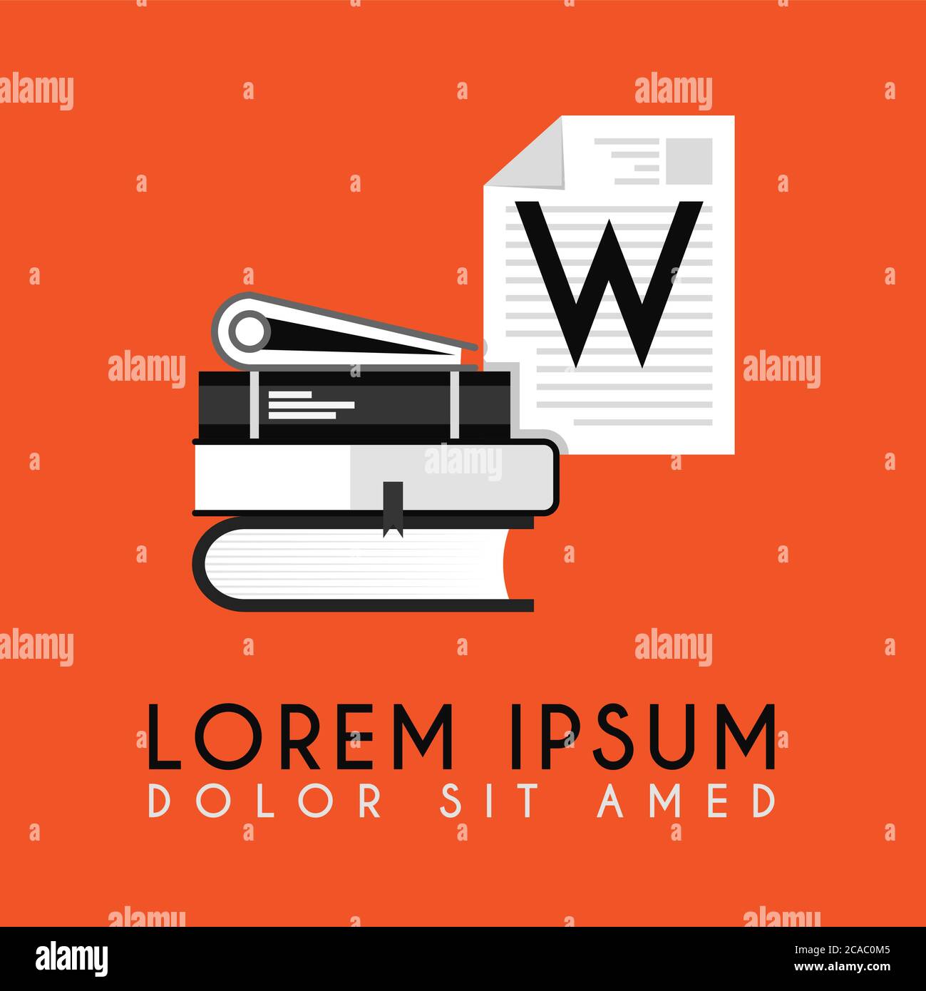 Stack of books with additional initial W logo in h simple and neat ...
