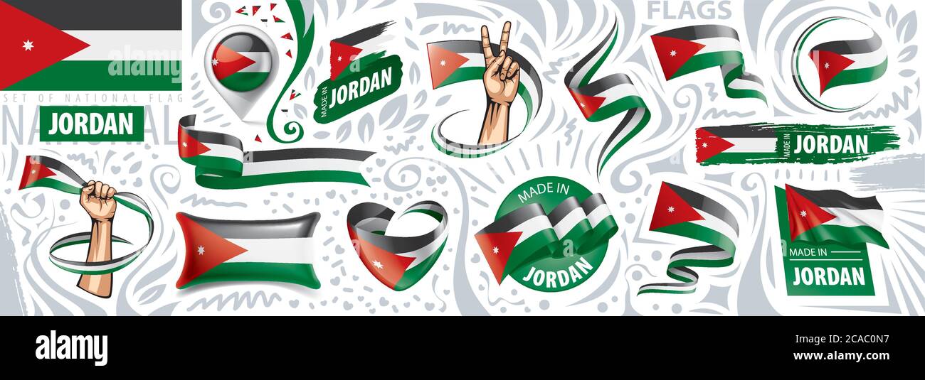 Vector set of the national flag of Jordan in various creative designs