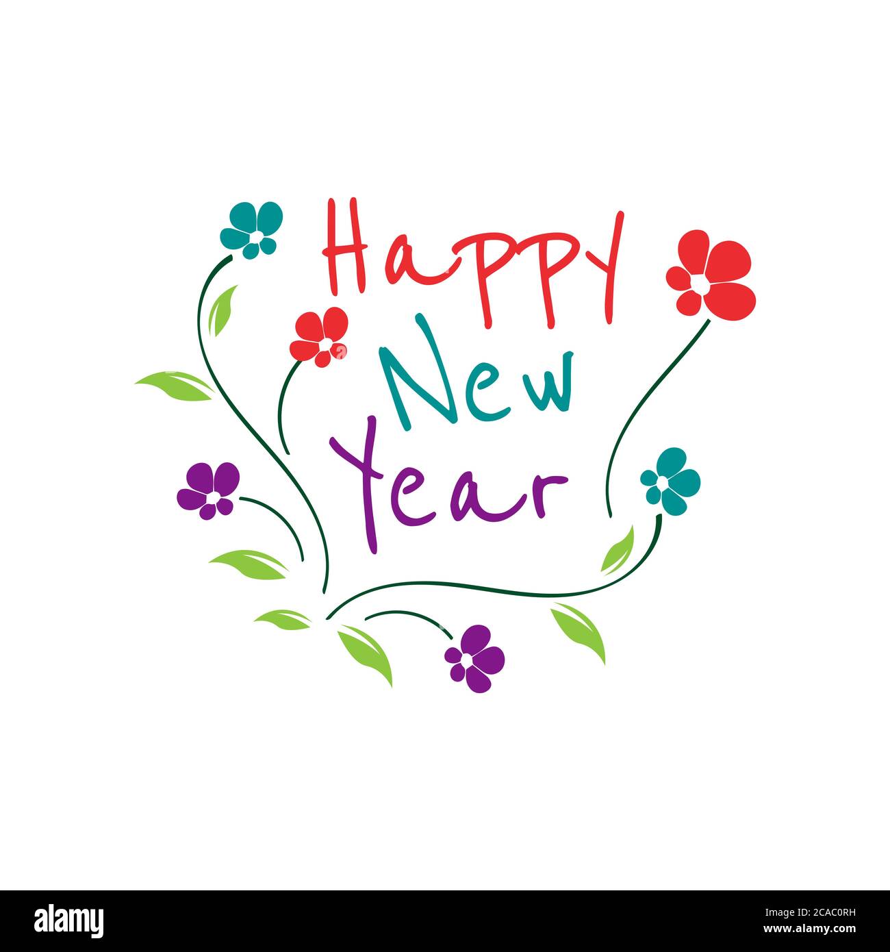Happy New Year 2020 on White Background. gretting card with floral ...