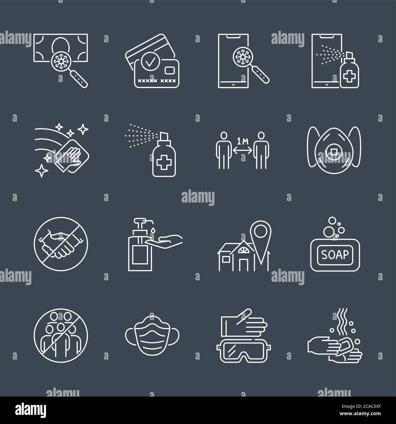 Coronavirus protection related thin line vector icons set. Stock Vector