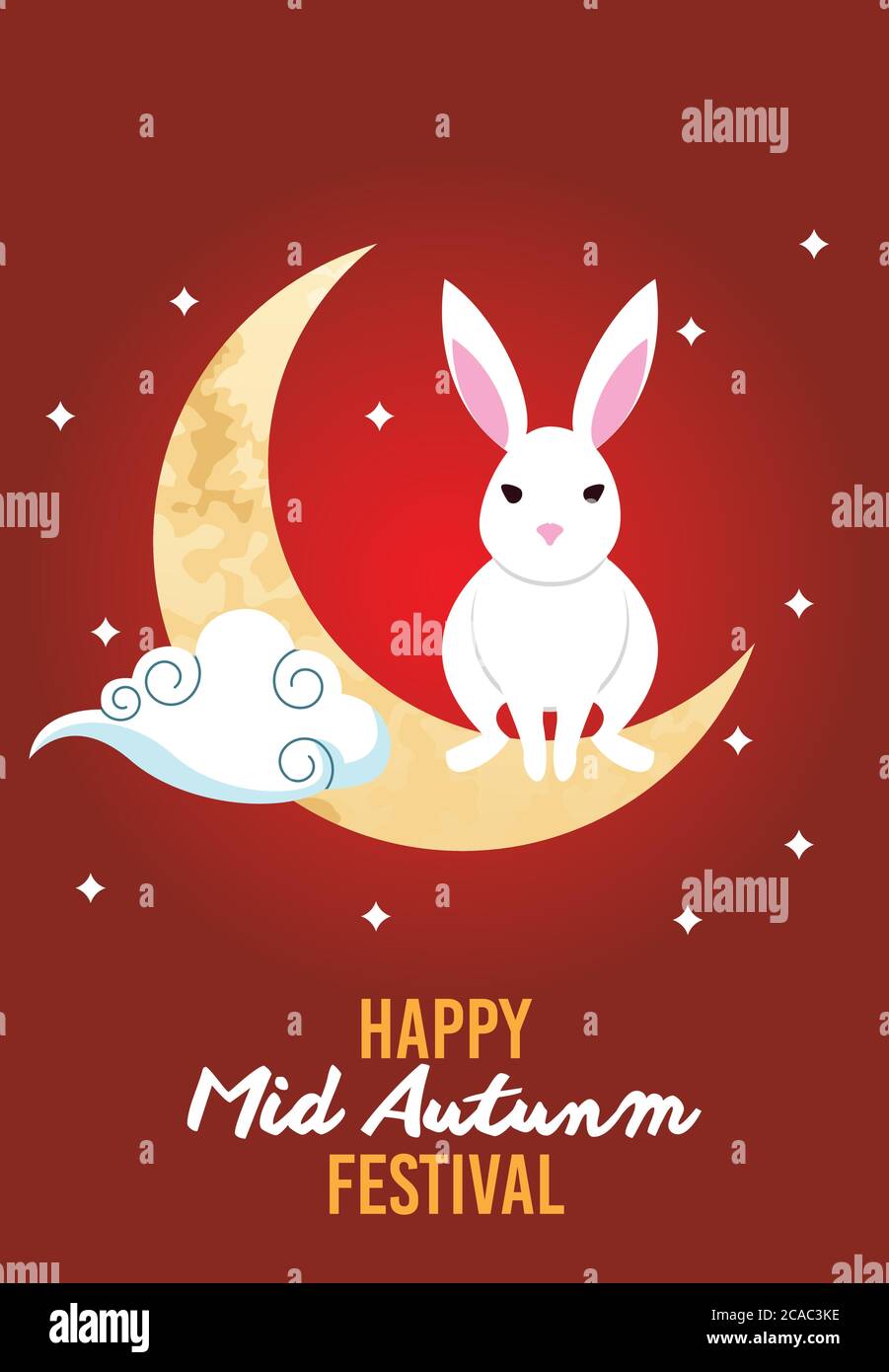 happy mid autumn festival with rabbit and moon vector illustration ...