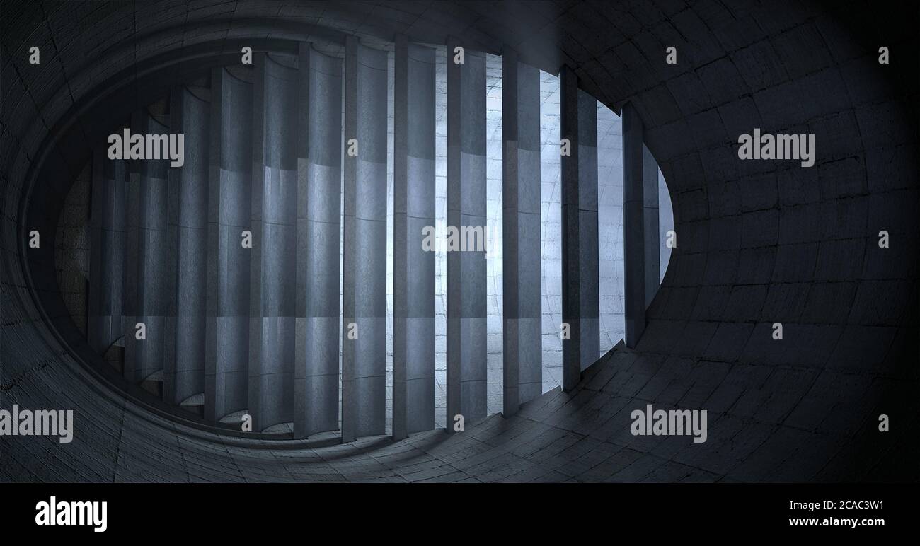 3D Rendering Of Concrete Tunnel With Vertical Lattices Stock Photo Photo Inspiration