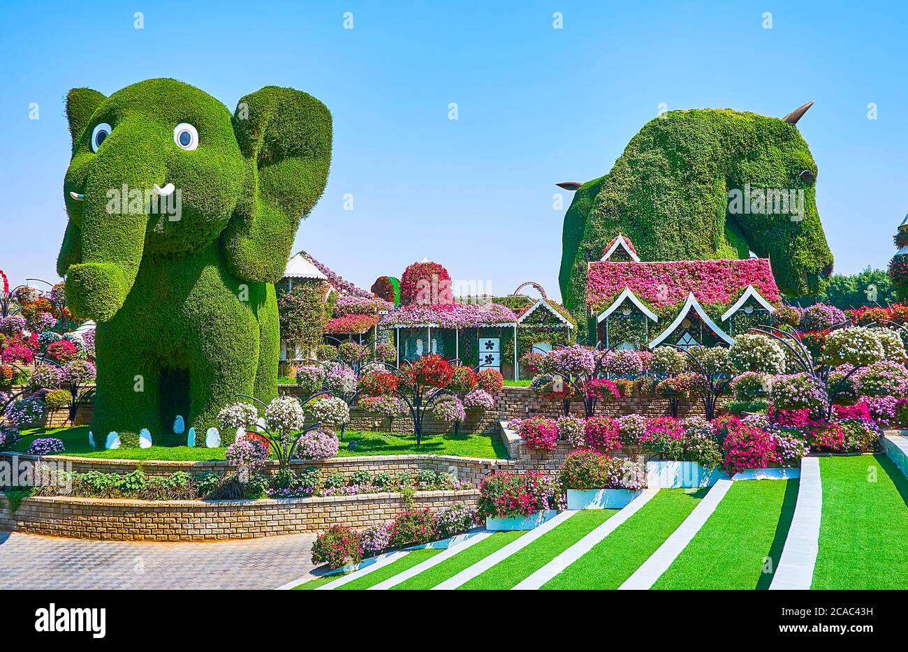 DUBAI, UAE - MARCH 5, 2020: The Miracle Garden has many floral installtions of animals, such elephants or horses, on March 5 in Dubai Stock Photo