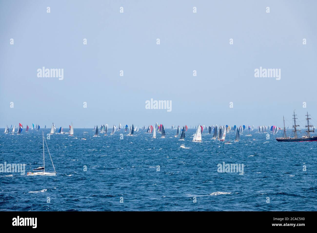 2019 Sydney to Hobart Yacht Race competitors  in the Tasman Sea after race start, New South Wales, Australia Stock Photo