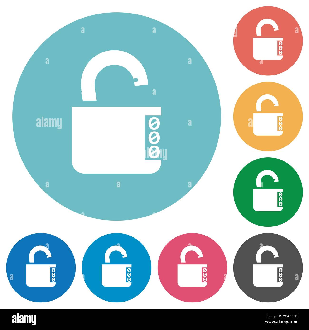 Unlocked combination lock with side numbers flat white icons on round ...