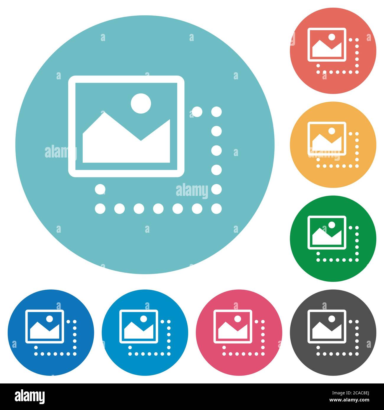 Drag image to top left flat white icons on round color backgrounds ...