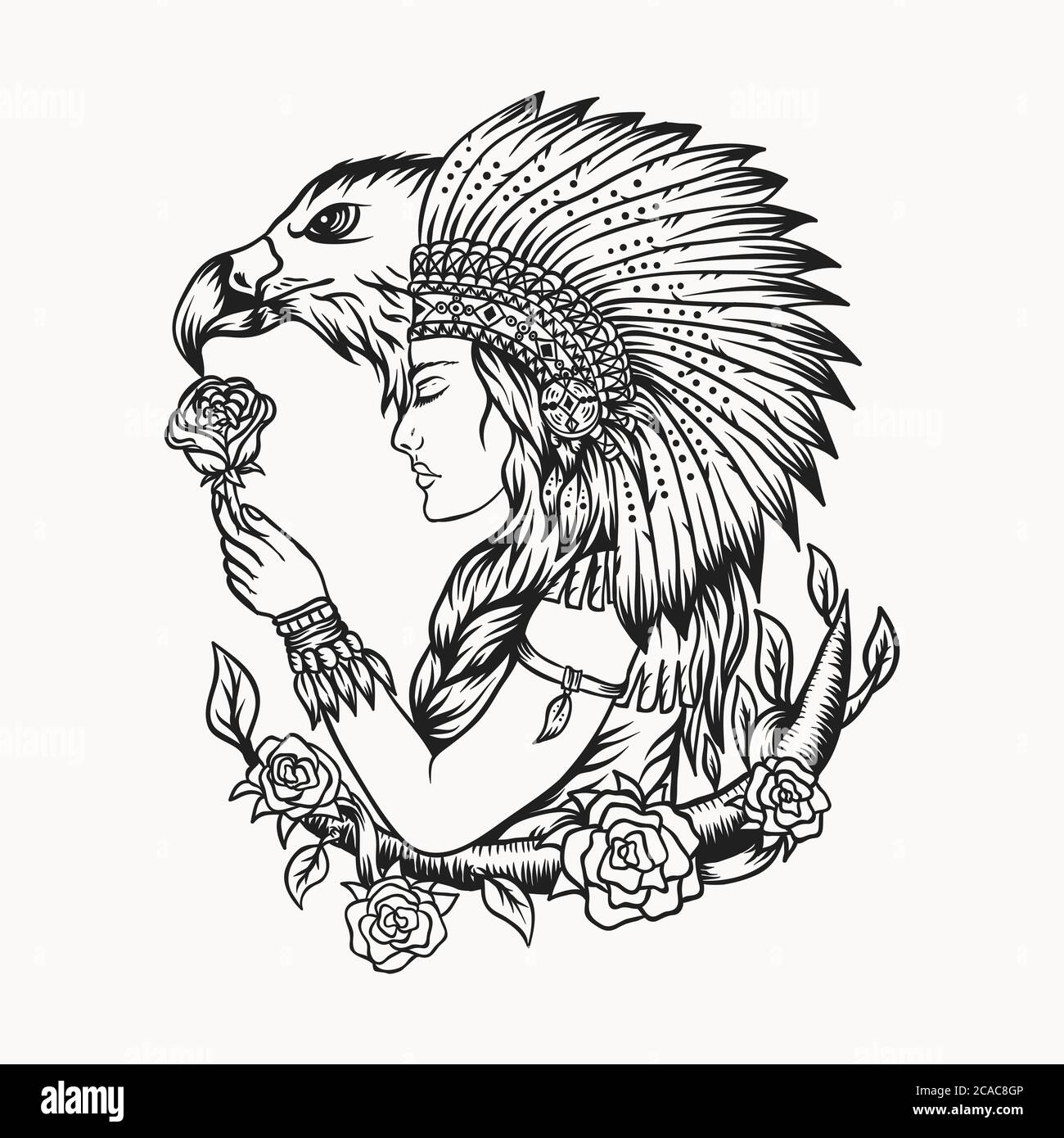 female native american eagle vector illustration for your company or brand Stock Vector
