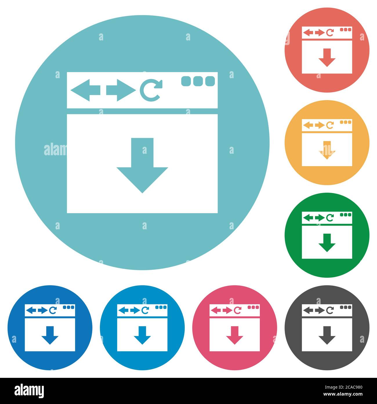 Browser scroll down flat white icons on round color backgrounds Stock Vector