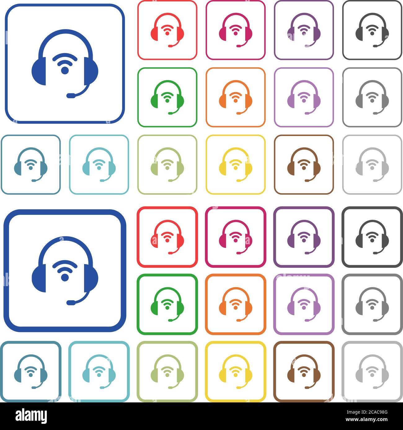 Wireless headset color flat icons in rounded square frames. Thin and thick versions included. Stock Vector