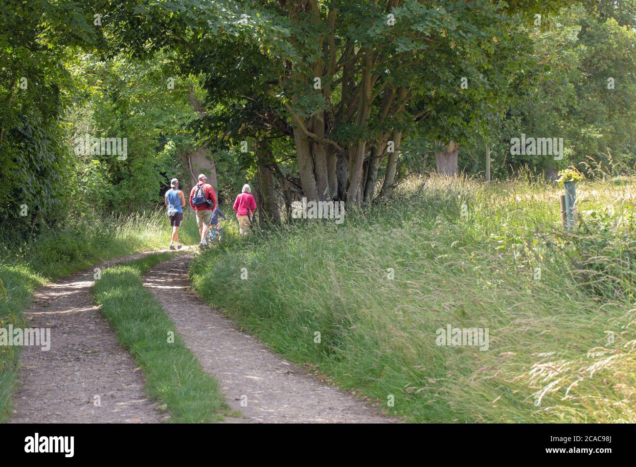 Adults, close family members seeking mindful, wellbeing, make a difference, wayside walking,  along comparatively quiet safe country road Norfolk, UK. Stock Photo