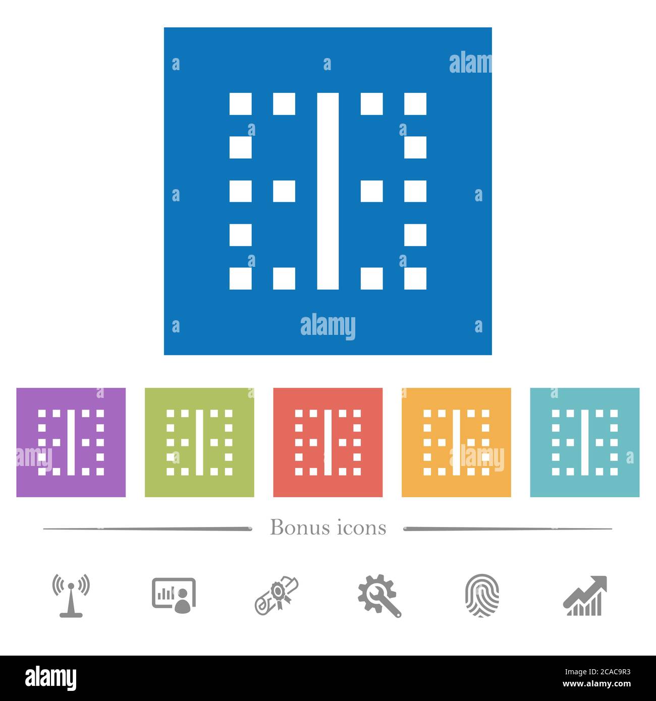 Vertical border flat white icons in square backgrounds. 6 bonus icons ...