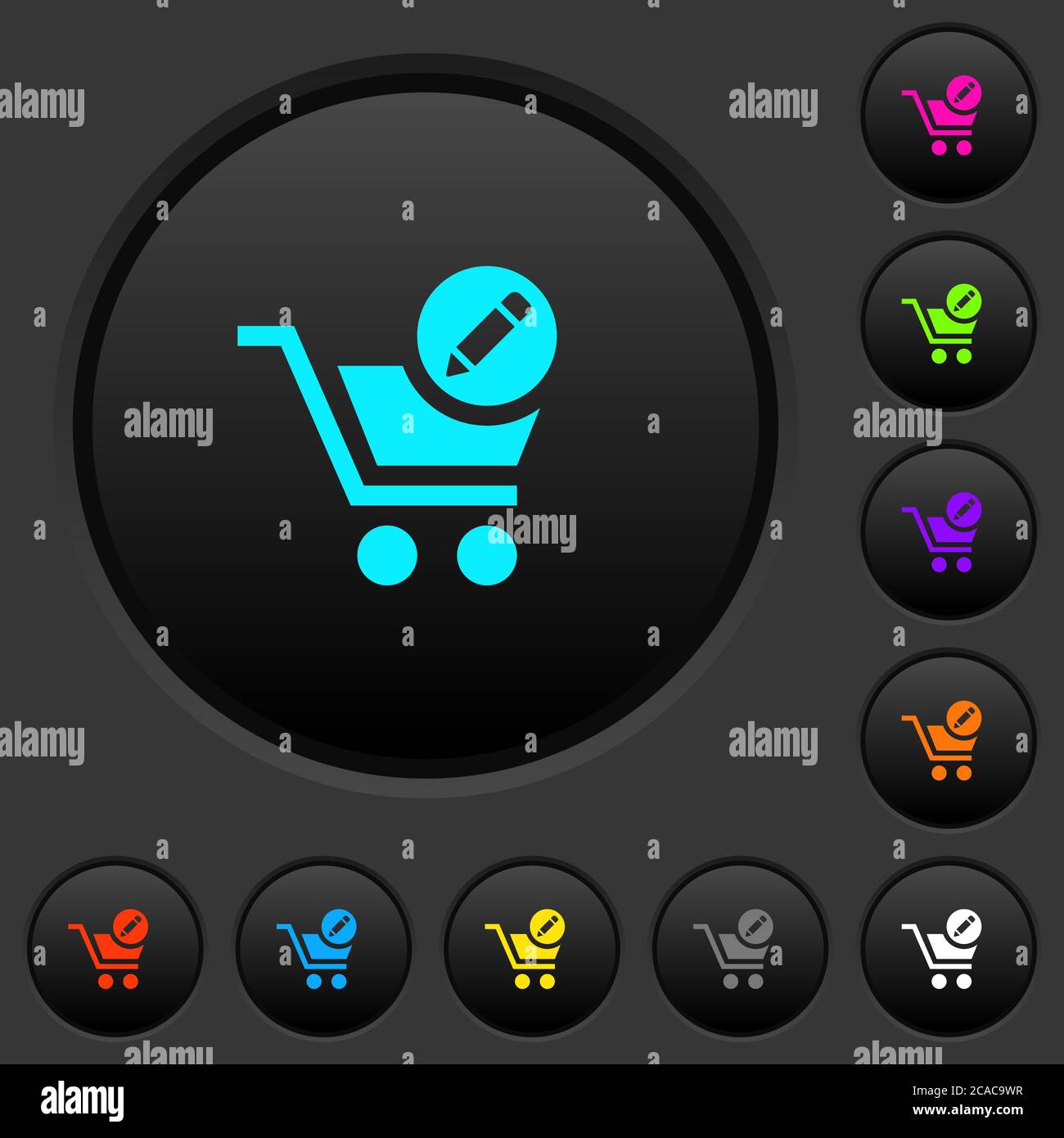 Edit cart items dark push buttons with vivid color icons on dark grey ...