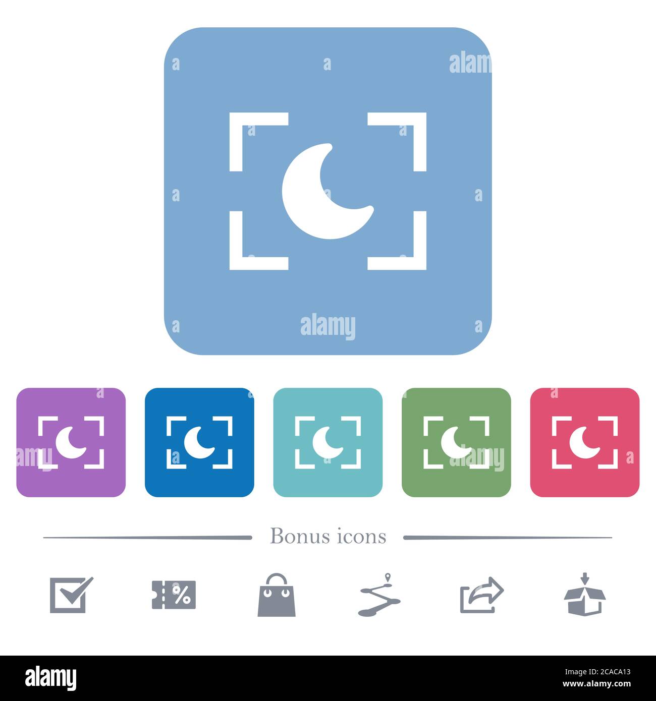 Camera night mode white flat icons on color rounded square backgrounds ...