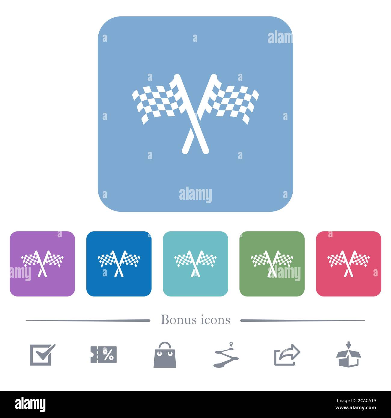 Two chequered flags white flat icons on color rounded square ...