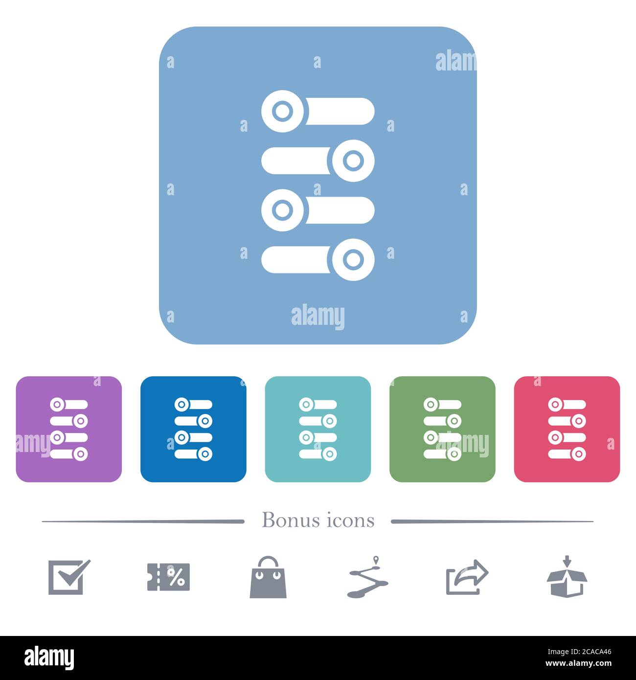 Fine tune white flat icons on color rounded square backgrounds. 6 bonus ...