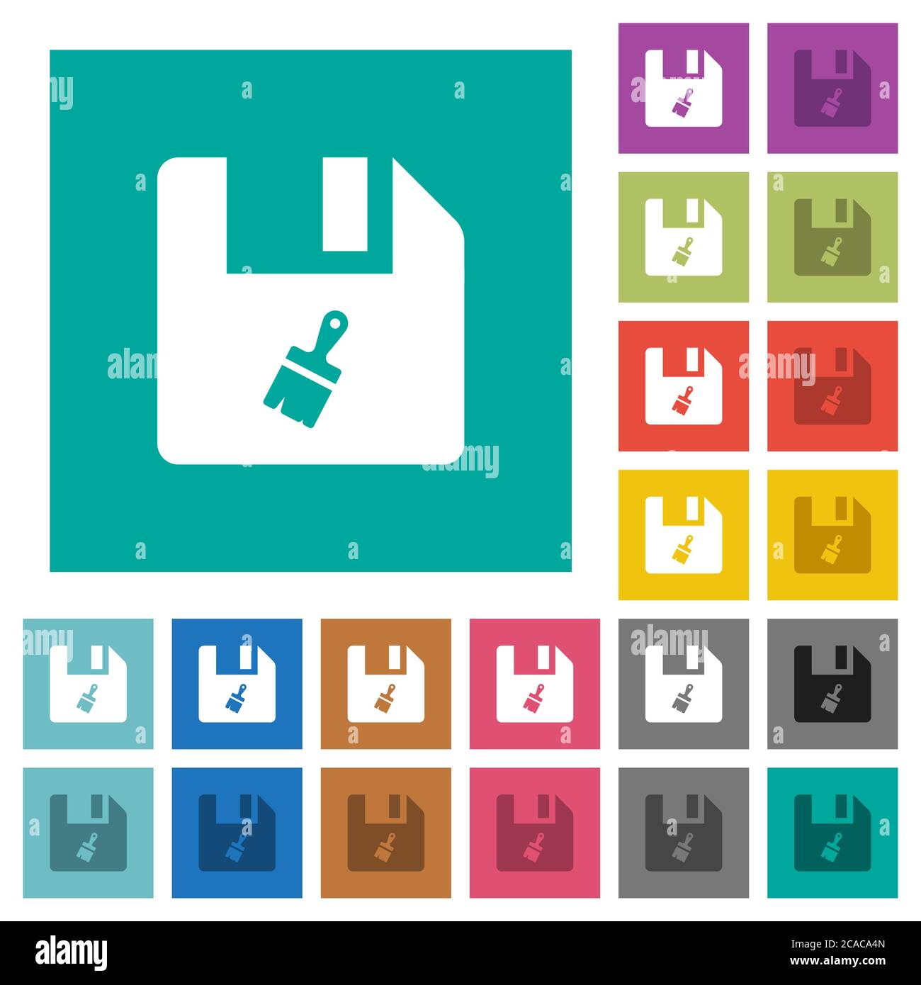 Paste file multi colored flat icons on plain square backgrounds. Included white and darker icon variations for hover or active effects. Stock Vector