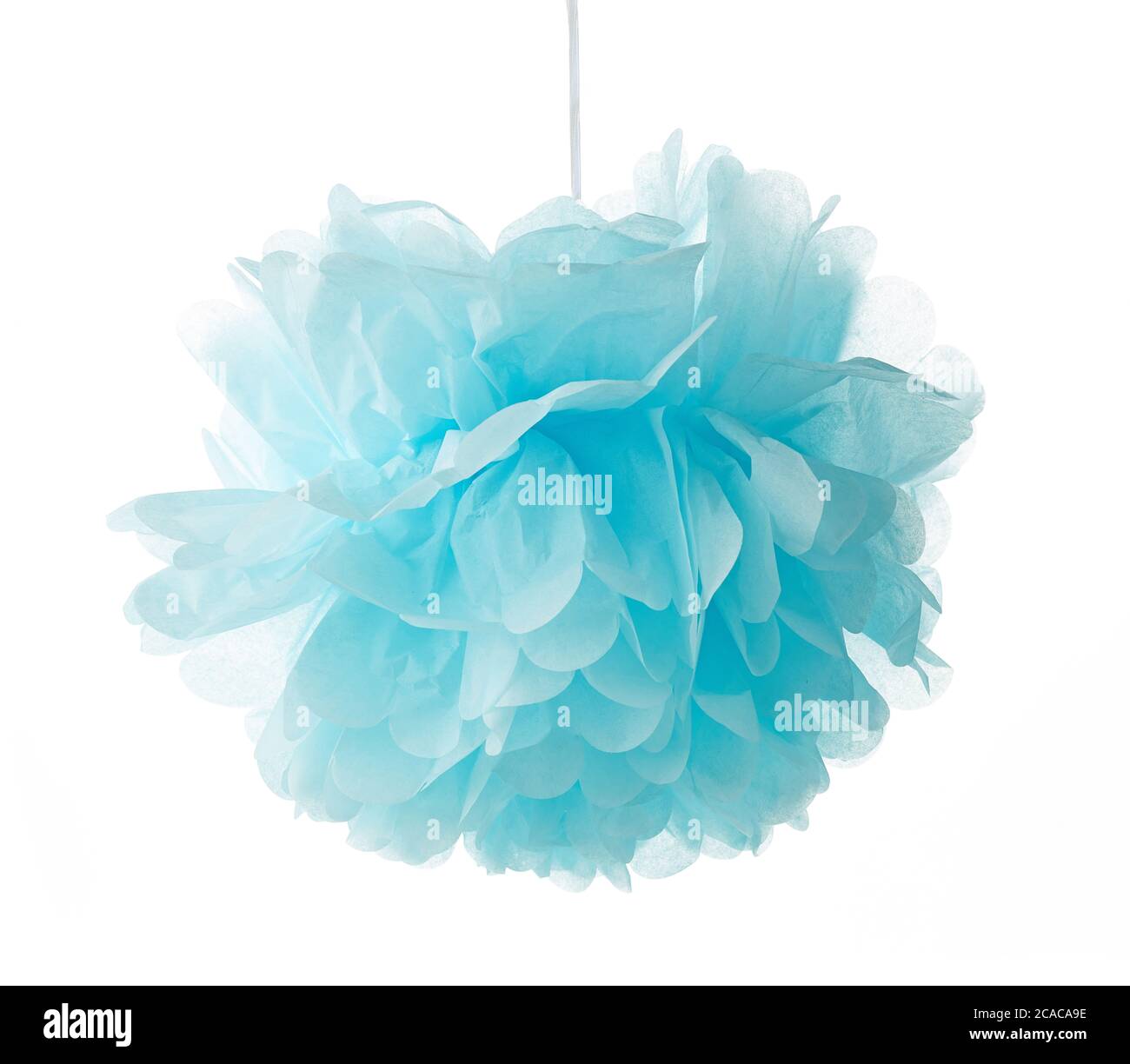 blue tissue pompom decor isolated on white background Stock Photo
