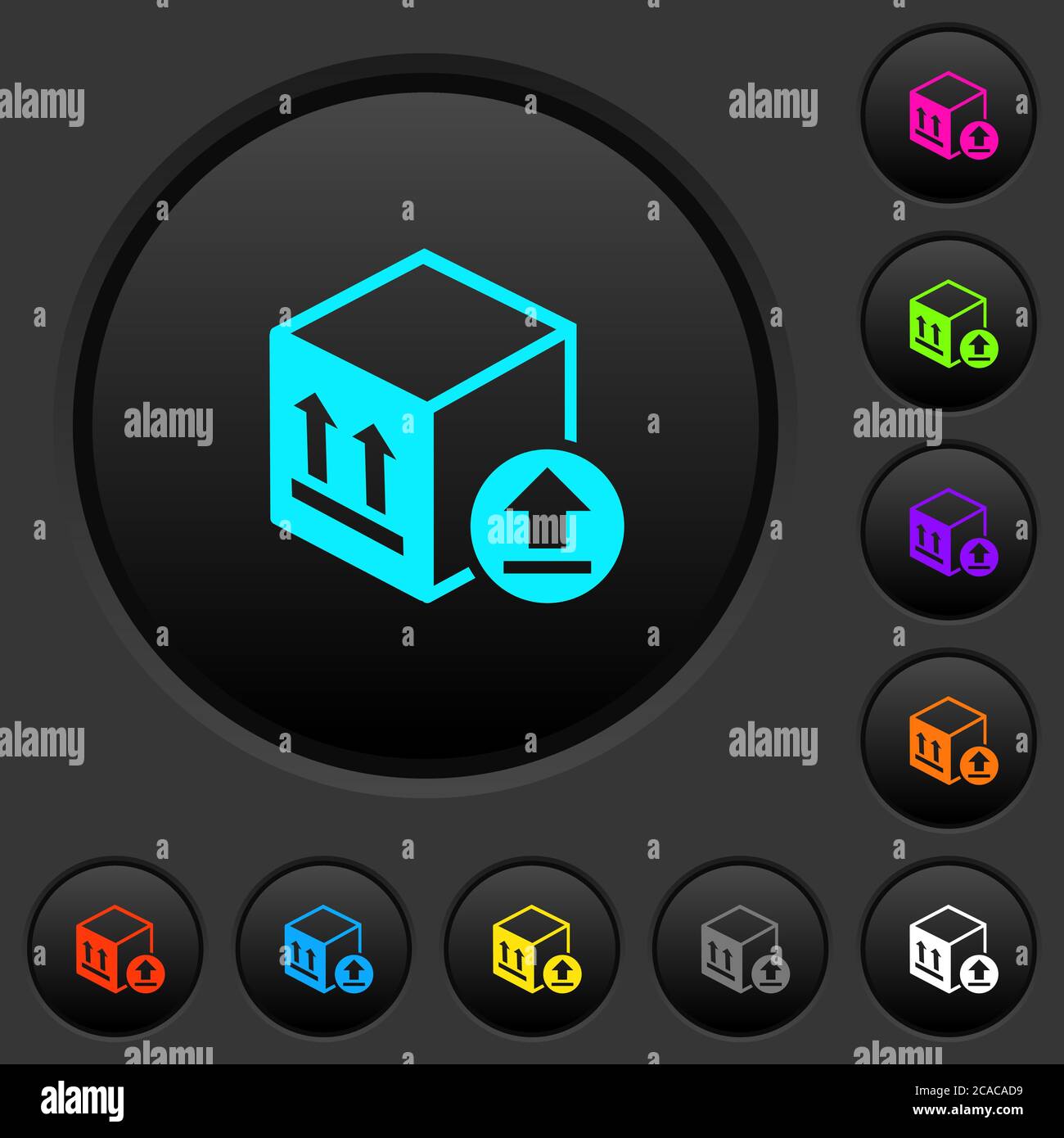 Package delivery dark push buttons with vivid color icons on dark grey ...