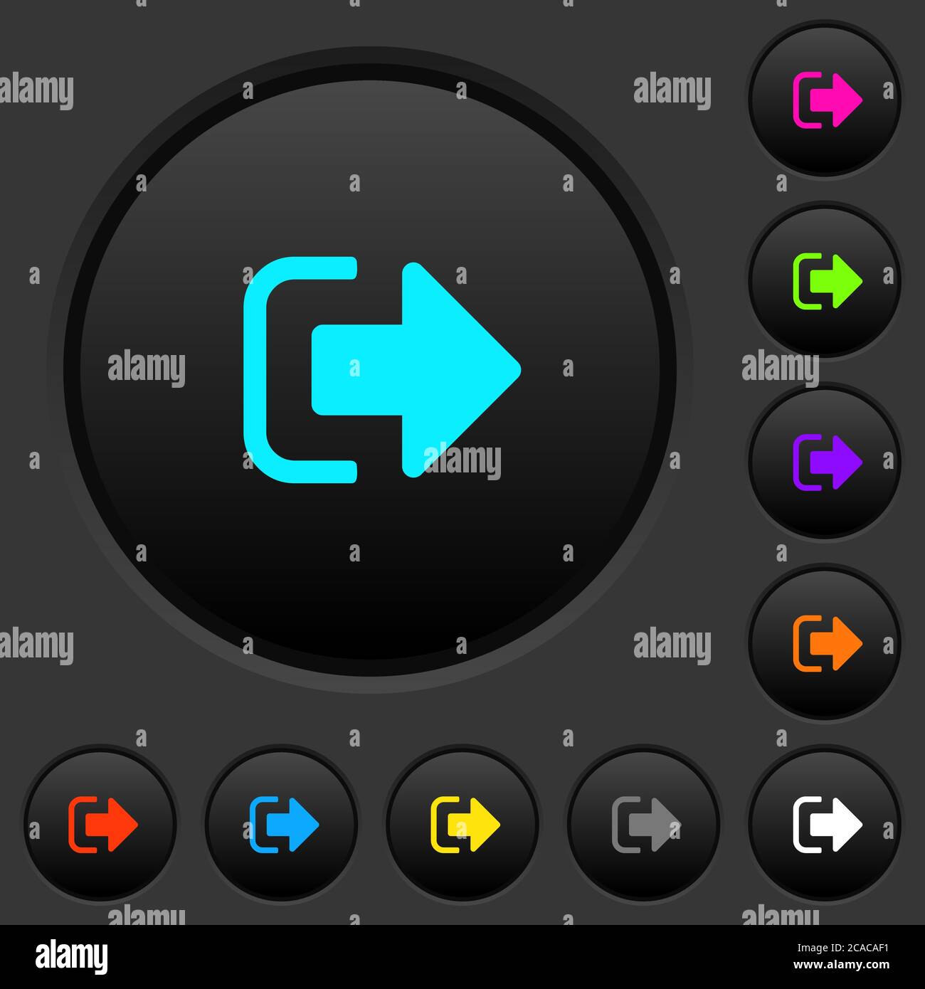 Sign out dark push buttons with vivid color icons on dark grey ...