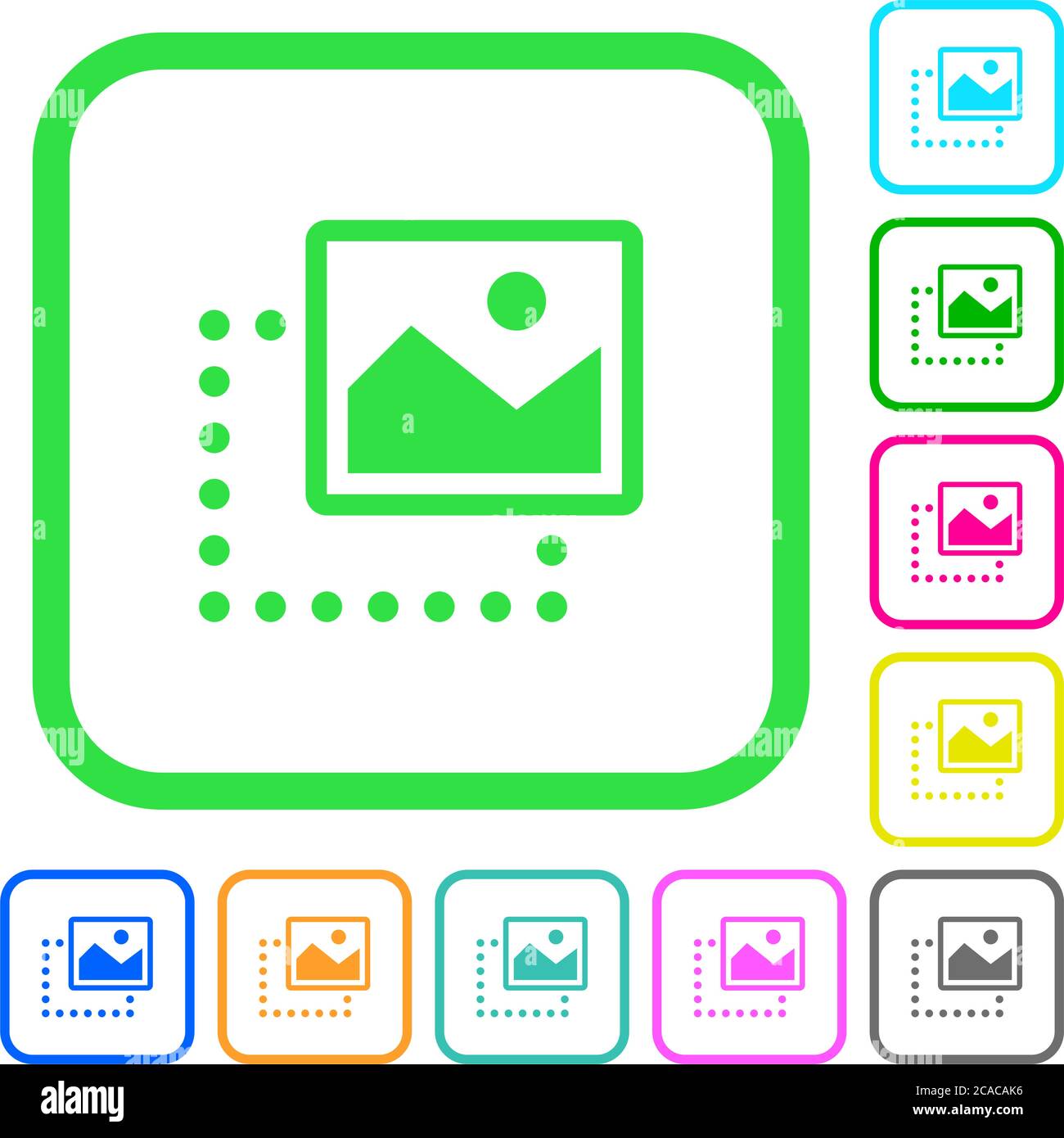 Drag image to top right vivid colored flat icons in curved borders on ...