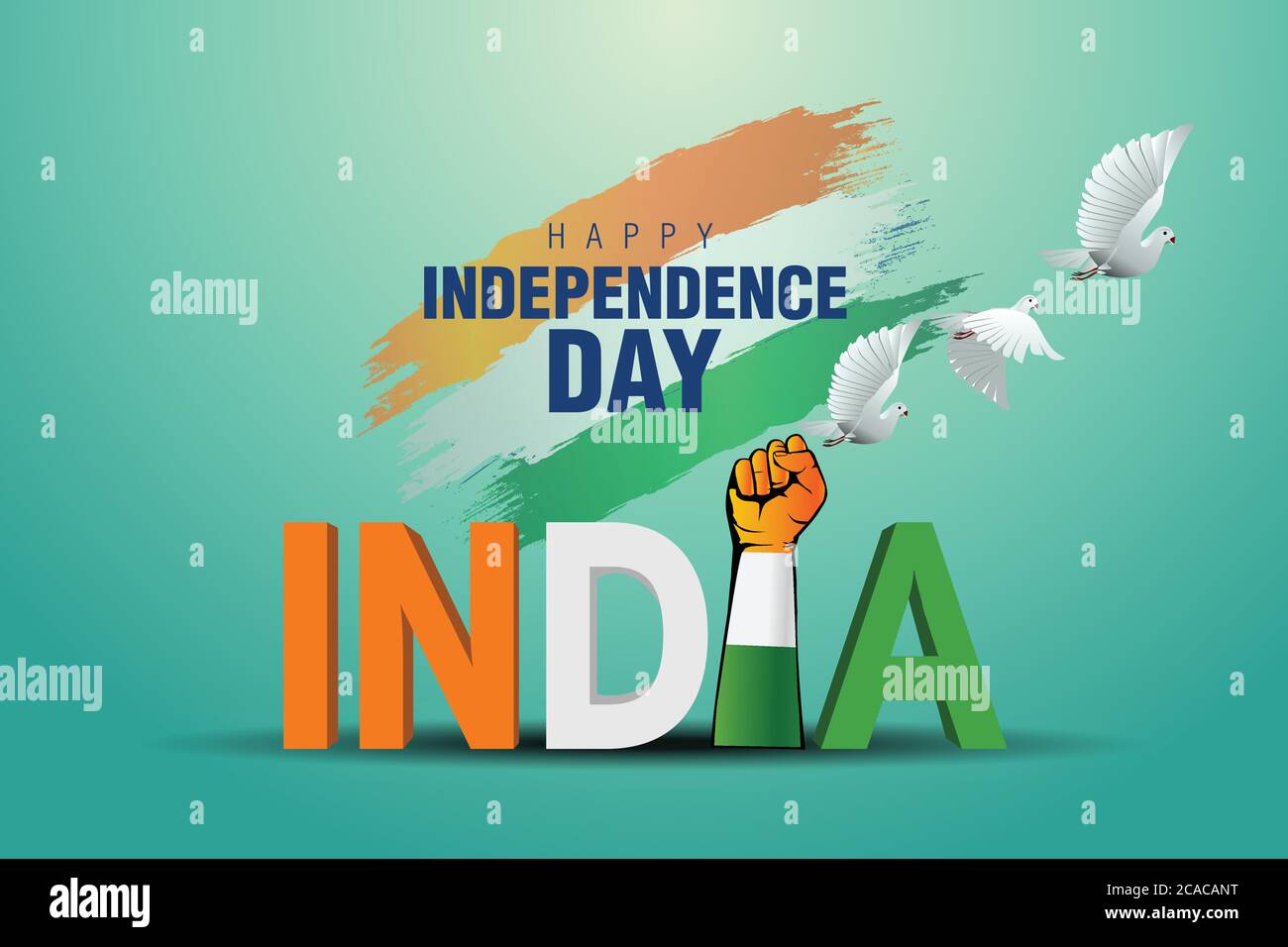 Indian happy Independence Day celebrations with stylish 3d india text and flying pigeon. Stock Vector